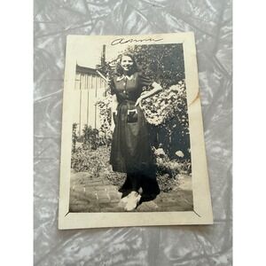 Vintage 1940s Snapshot Photo Young Woman Anna Fashion Garden Portrait 2.5x3.5